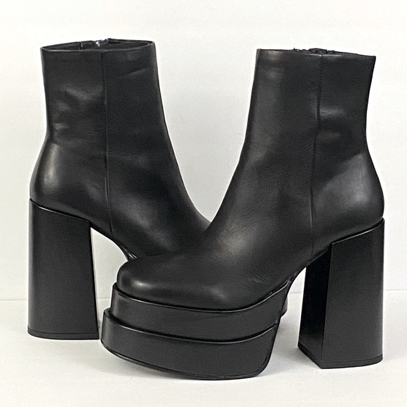 NEW STEVE MADDEN COBRA PLATFORM BLACK LEATHER BOOTS - Picture 4 of 9